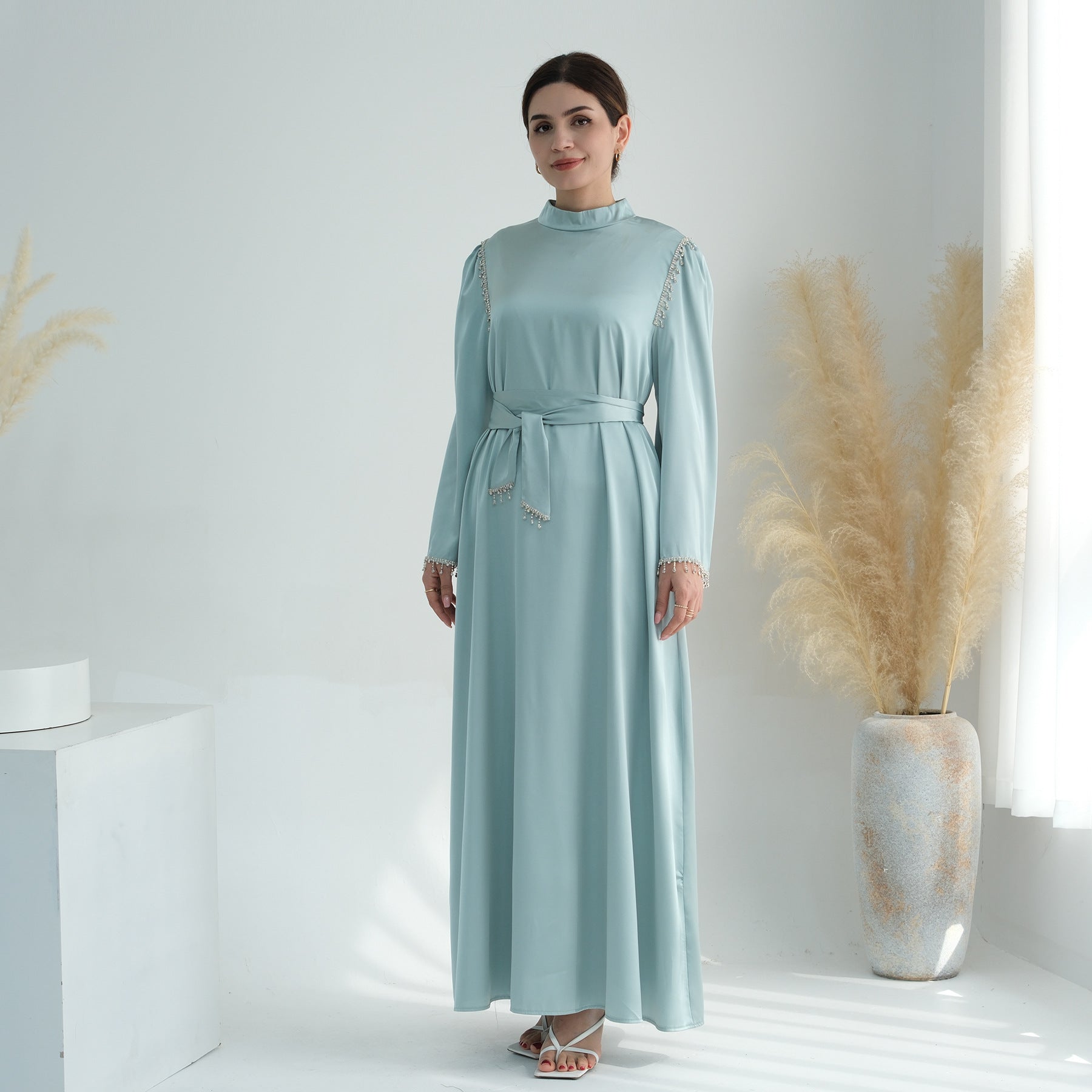 فستان ساتان عربي يومي 