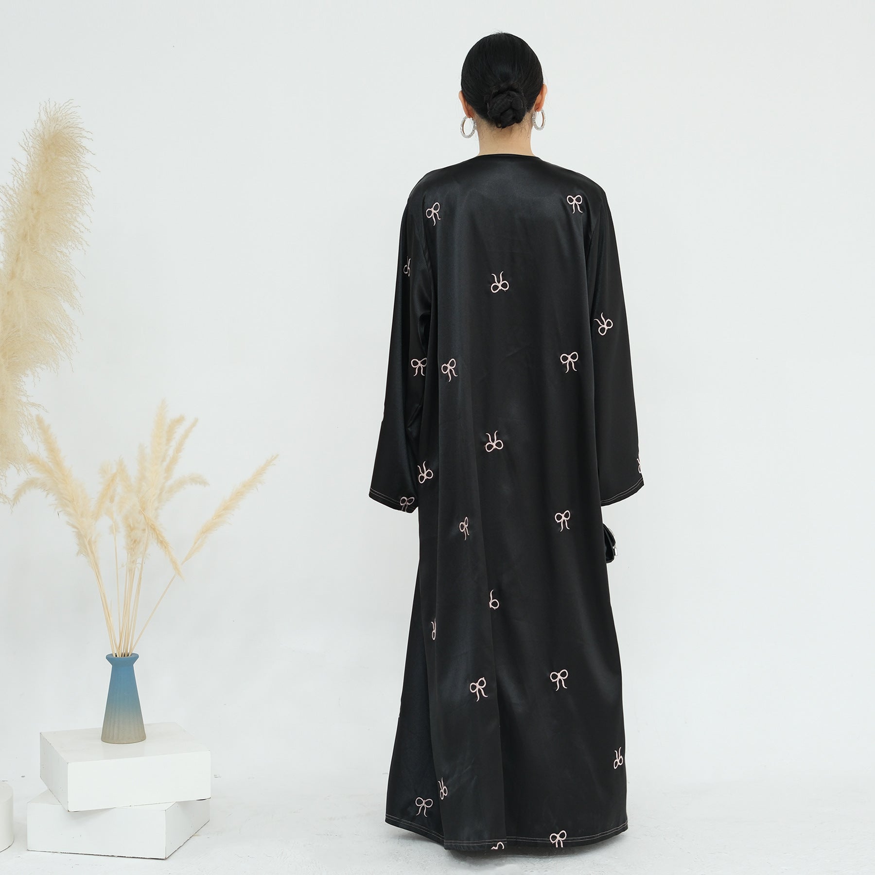 Bow Embroidery Open Abaya