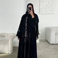 Flower Embroidered Solid Color Cardigan Abaya