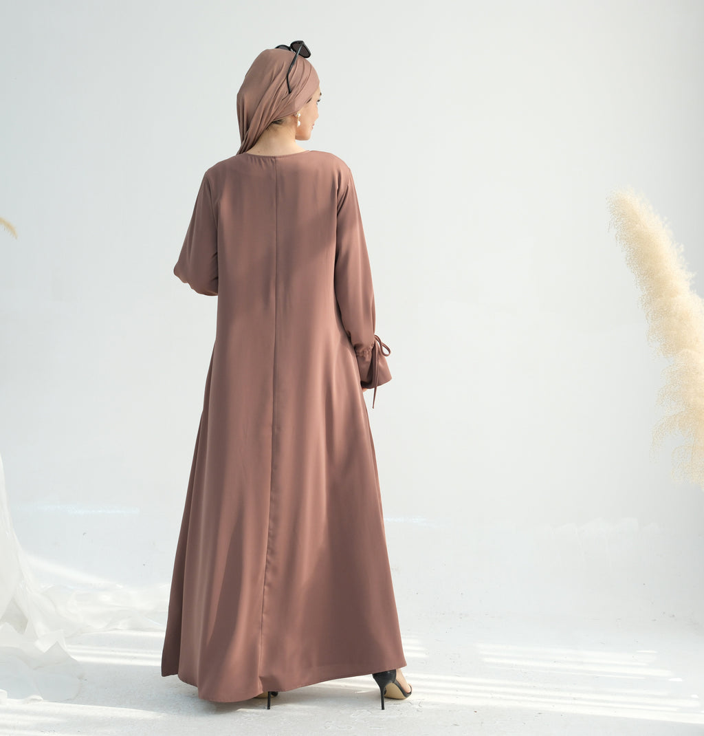 Solid Color Satin Abaya Maxi Dress