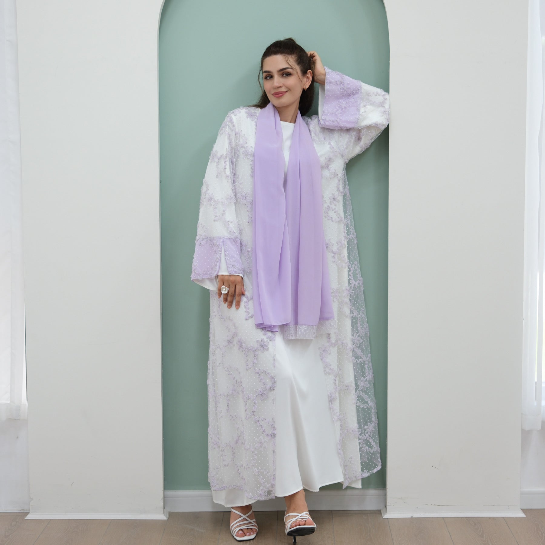 3D Floral Mesh Cardigan Abaya