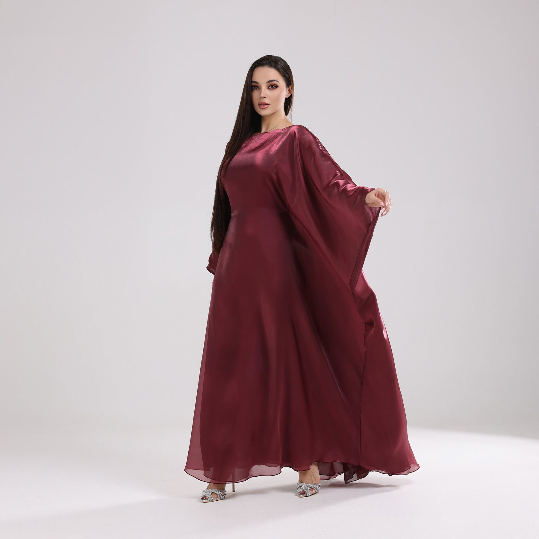 Shining Solid Color Dress Abaya
