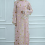 Golden Hook Flower Embroidered Cardigan Abaya