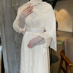 Mesh V-neck Chiffon Abaya Set