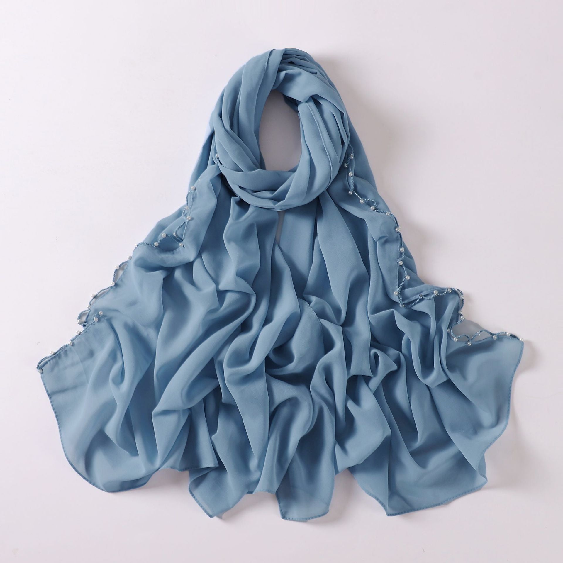 Wavy Edge Chiffon Hijab with Pearls