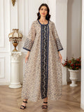 Timeless Beige and Navy Embroidered Kaftan