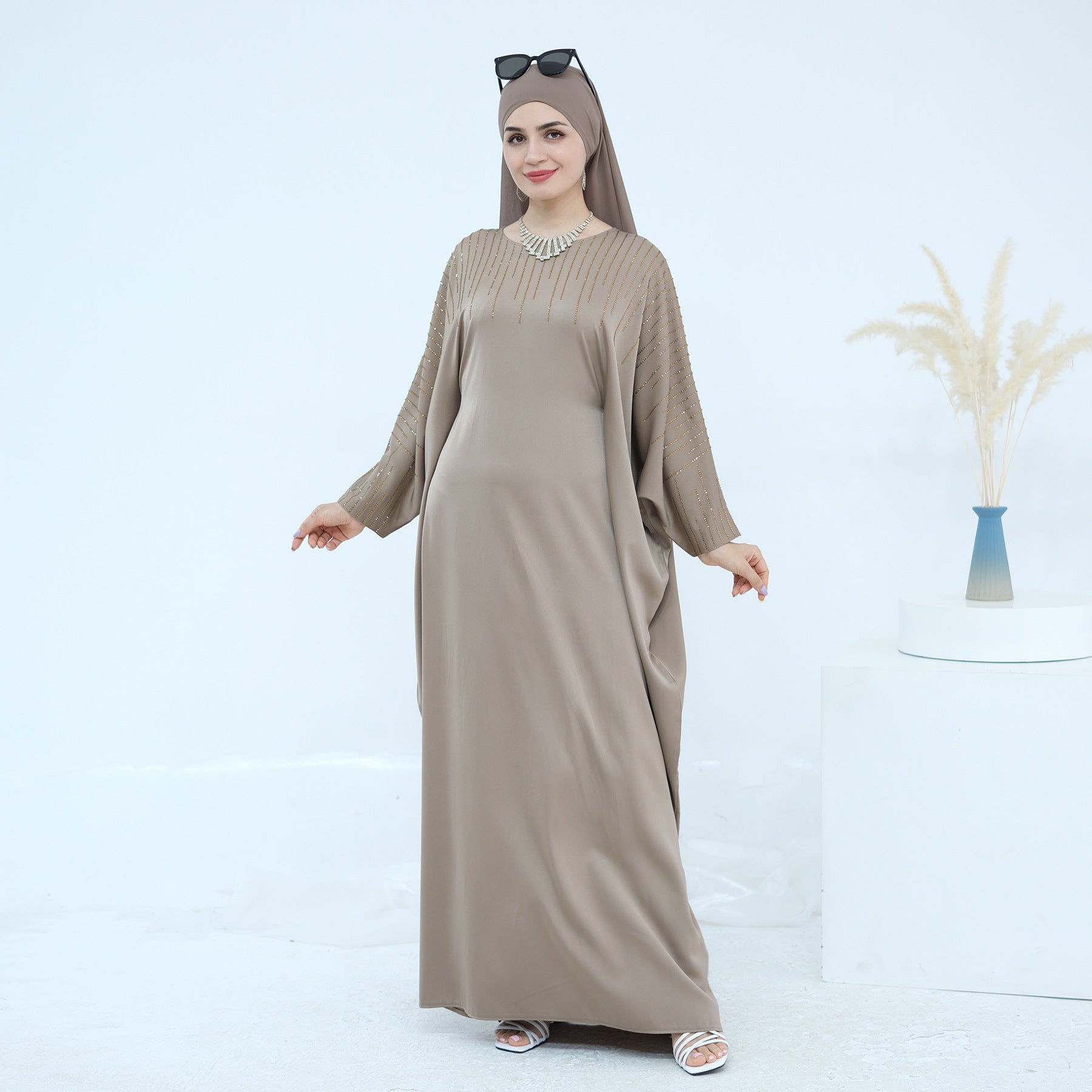 Luxury Rhinestone Embellished Abaya Dress