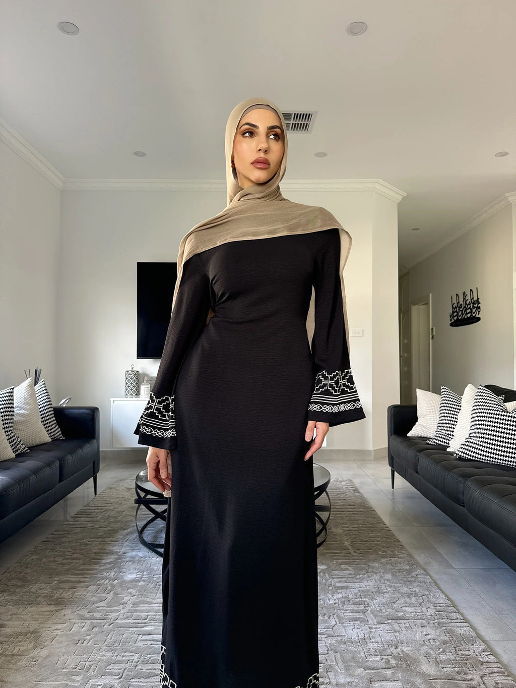 Embroidered Tassel Side Abaya