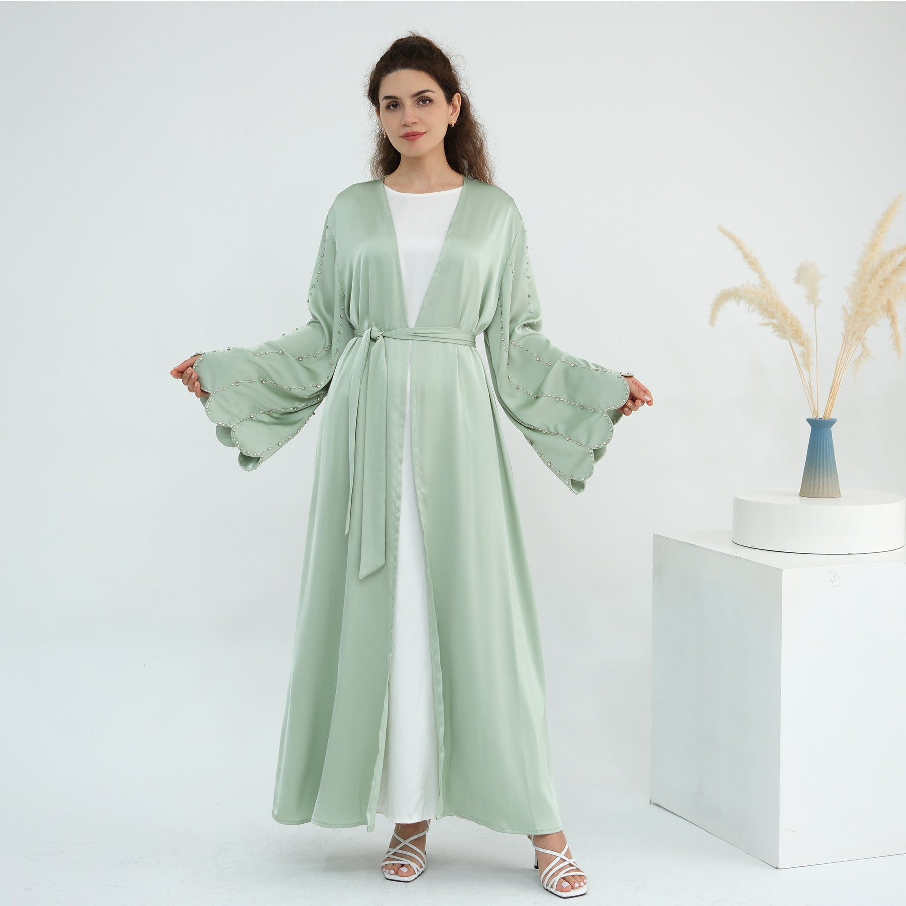 Luxurious Hand-embroidered Beaded Open-front Abaya