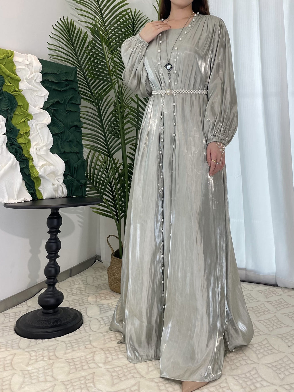 Flowing Gauze Dress Abaya 5 Piece Set