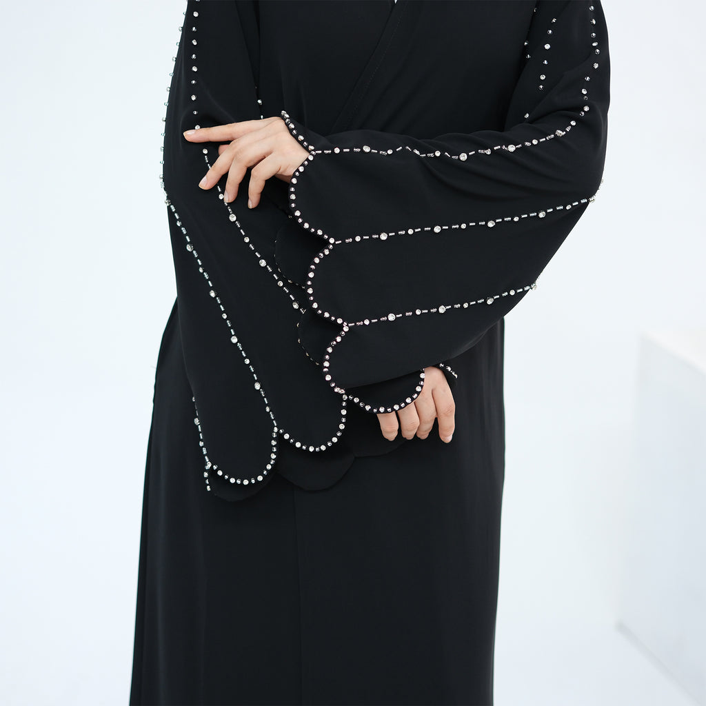 Beaded Line Trimmed Open Front Abaya
