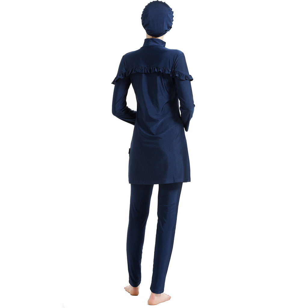 Blue Minimalist 3PCS Swimwear Burkini