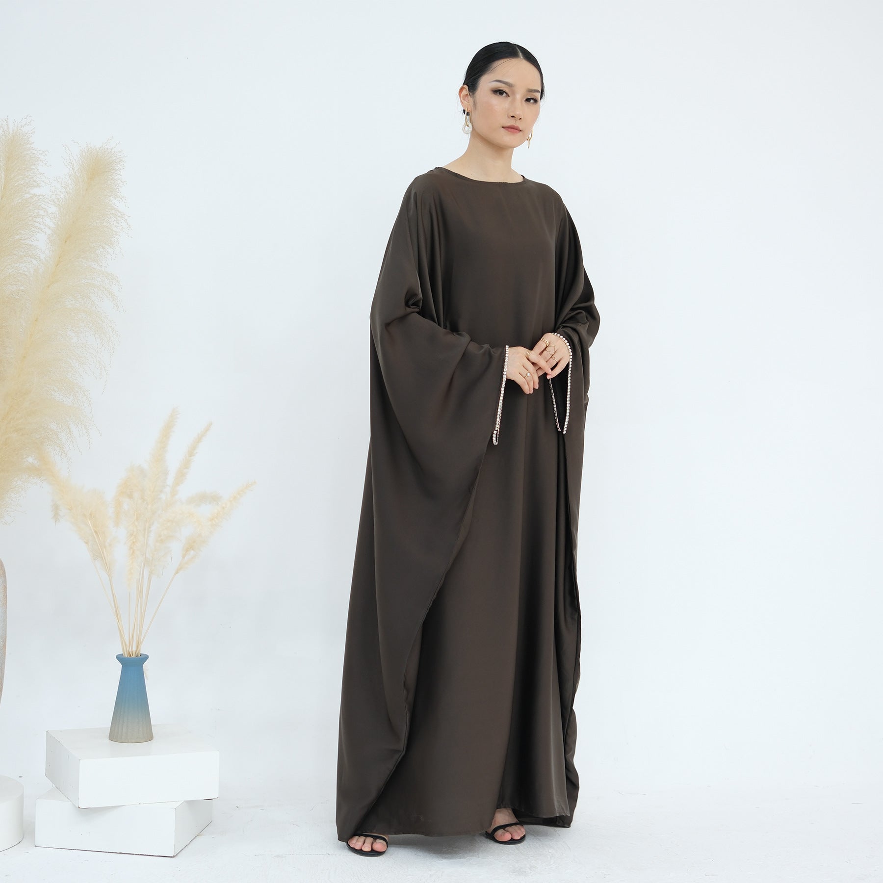 Fashion Satin  Butterfly Abaya