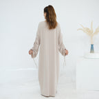 Solid Color Dress with Drawstring Cuffs Abaya