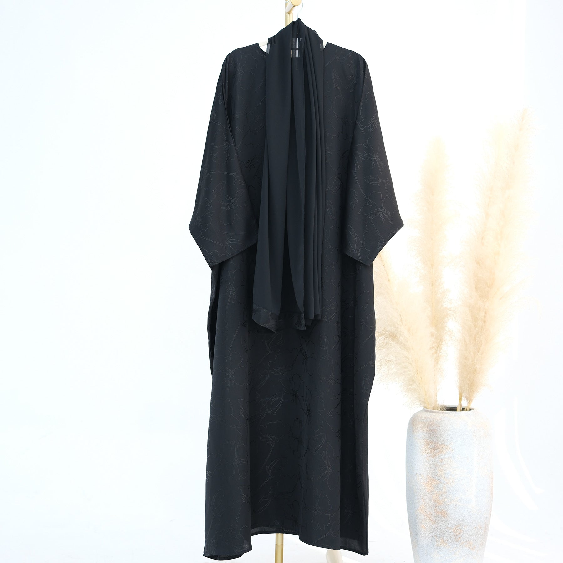 Fashionable Jacquard Dress Abaya with Hijab