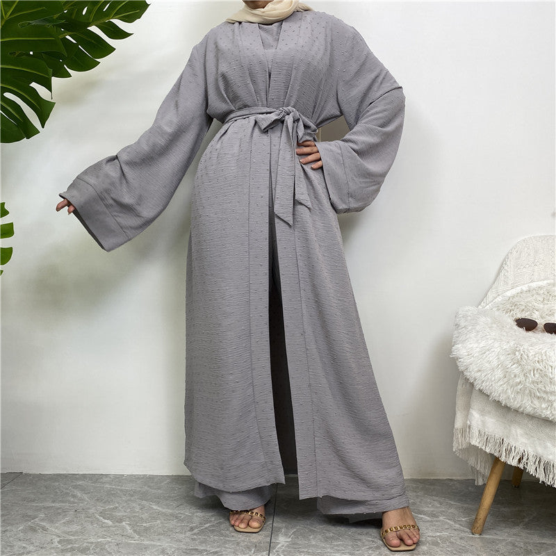 Dot Abaya, Top and Pants 3 Piece Set