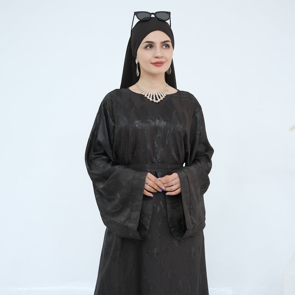 Jacquard Simple Dress Abaya with Hijab