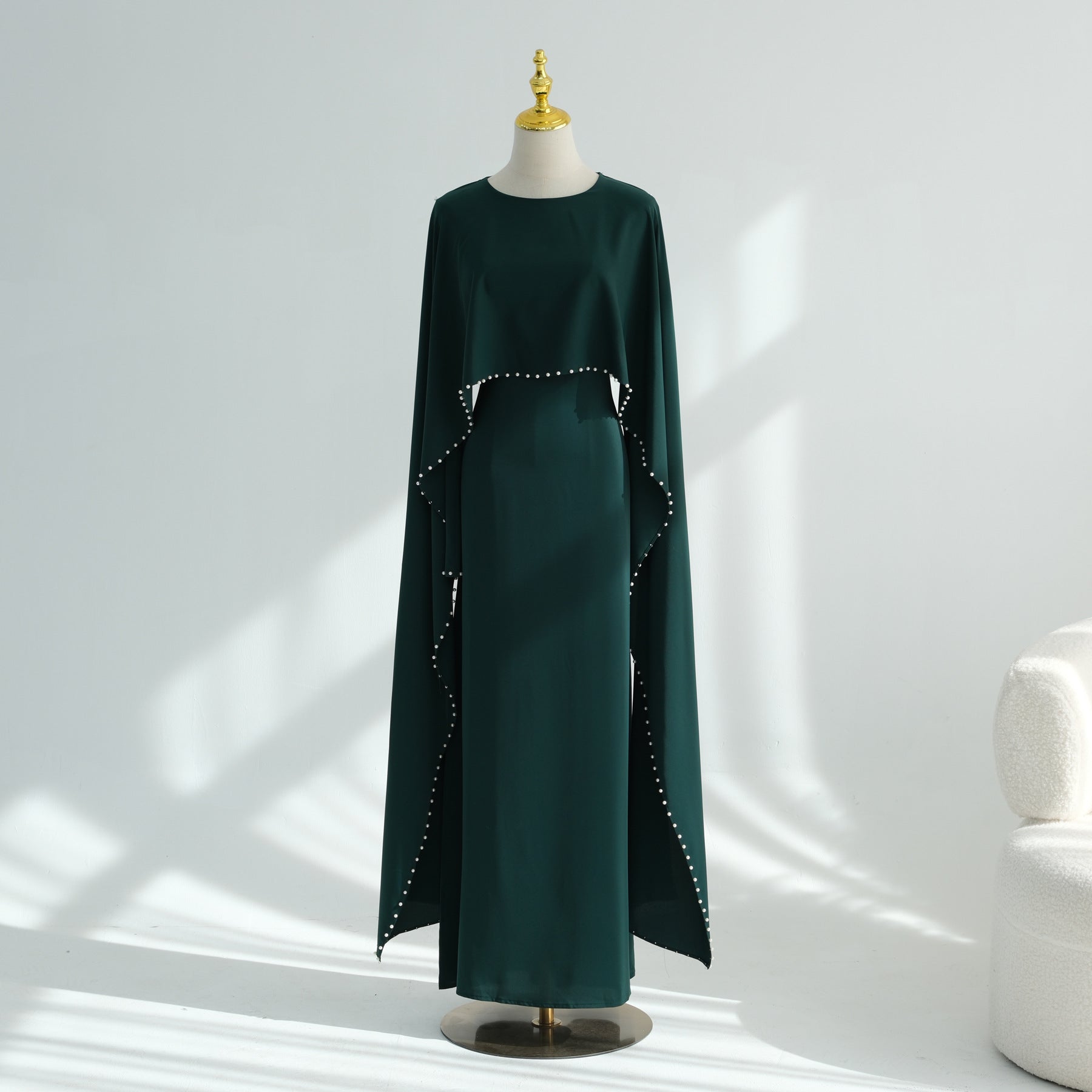 Pearl Beaded Satin Abaya Dress