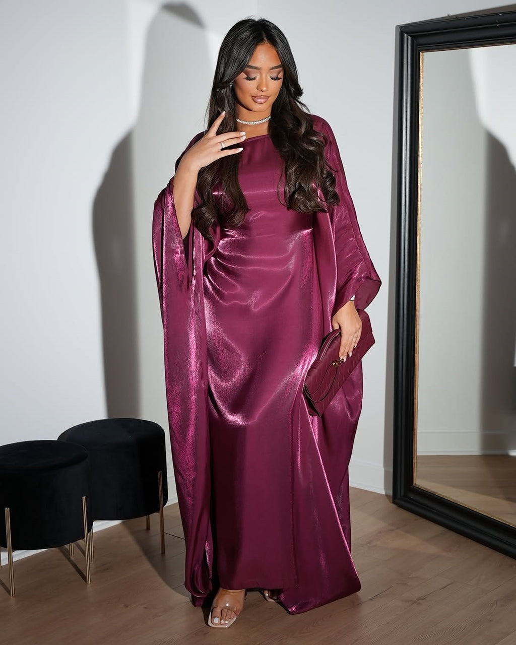 Shiny Silk Satin Waist Abaya