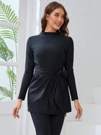 Trendy Black Long Sleeve Beach Swimsuit