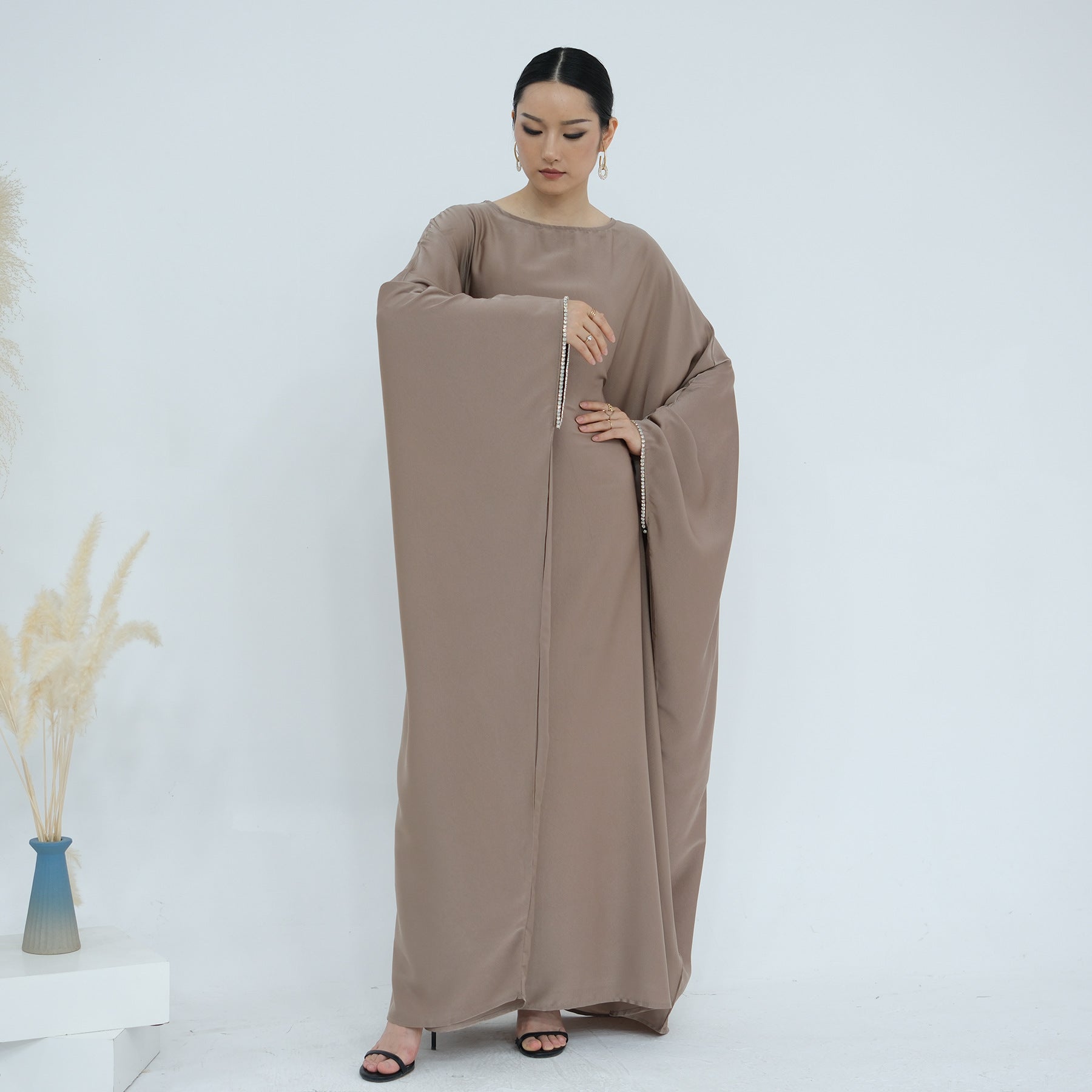 Fashion Satin  Butterfly Abaya