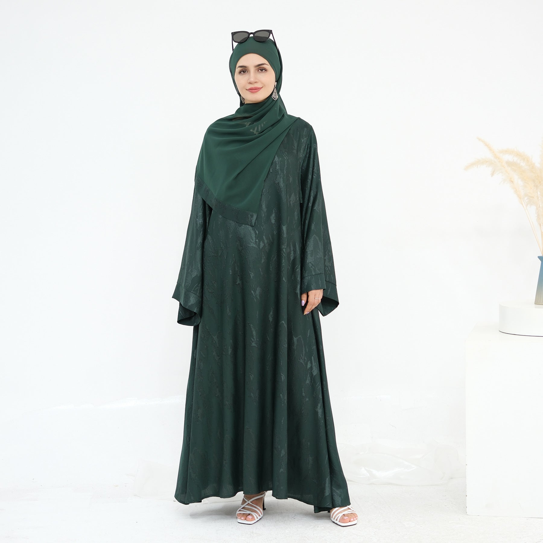 Jacquard Simple Dress Abaya with Hijab