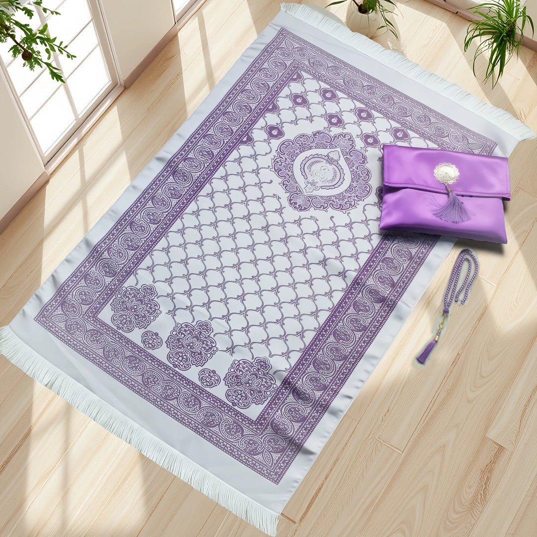 Ramadan Portable Prayer Rug with Fabric Bag - C Purple