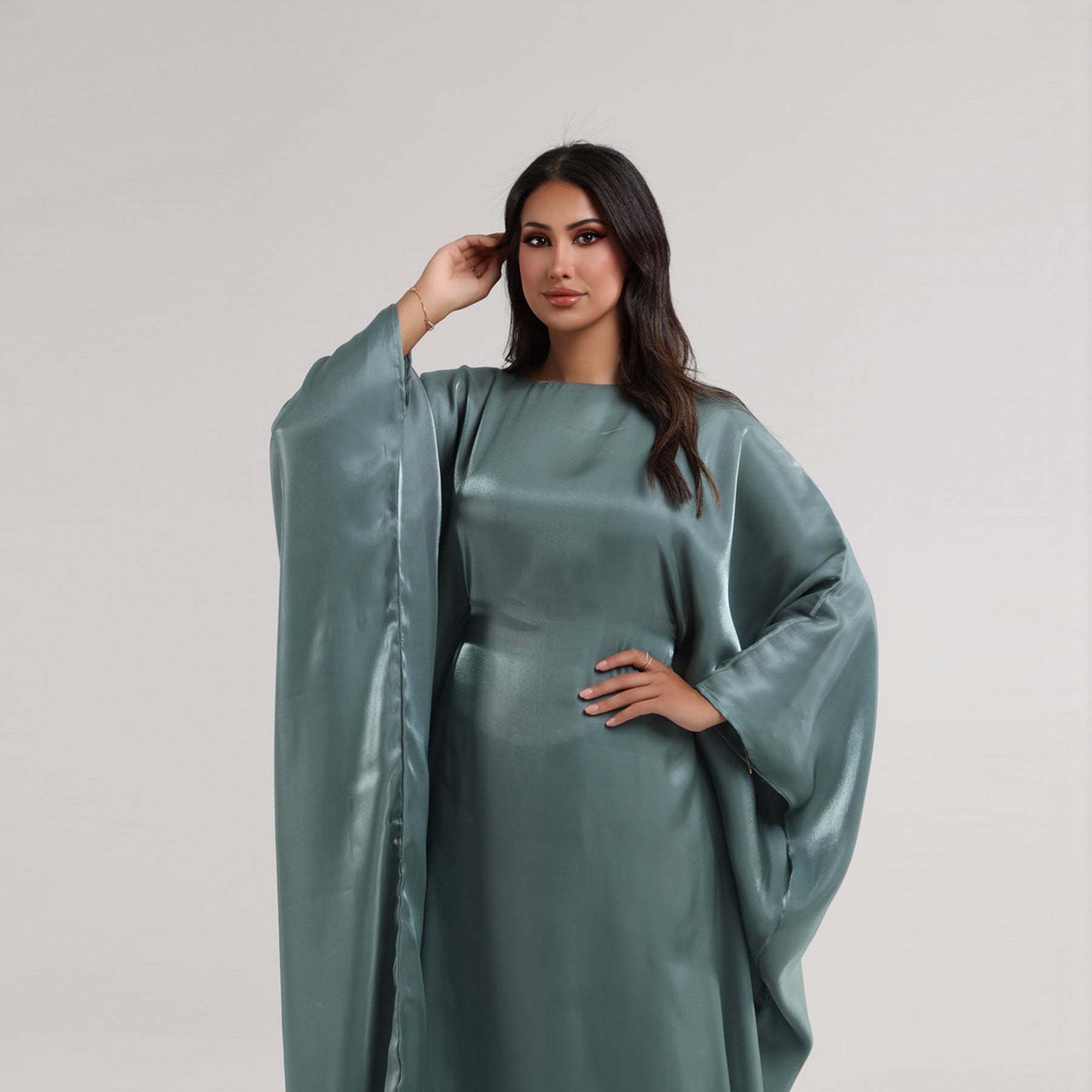 Shining Solid Color Dress Abaya