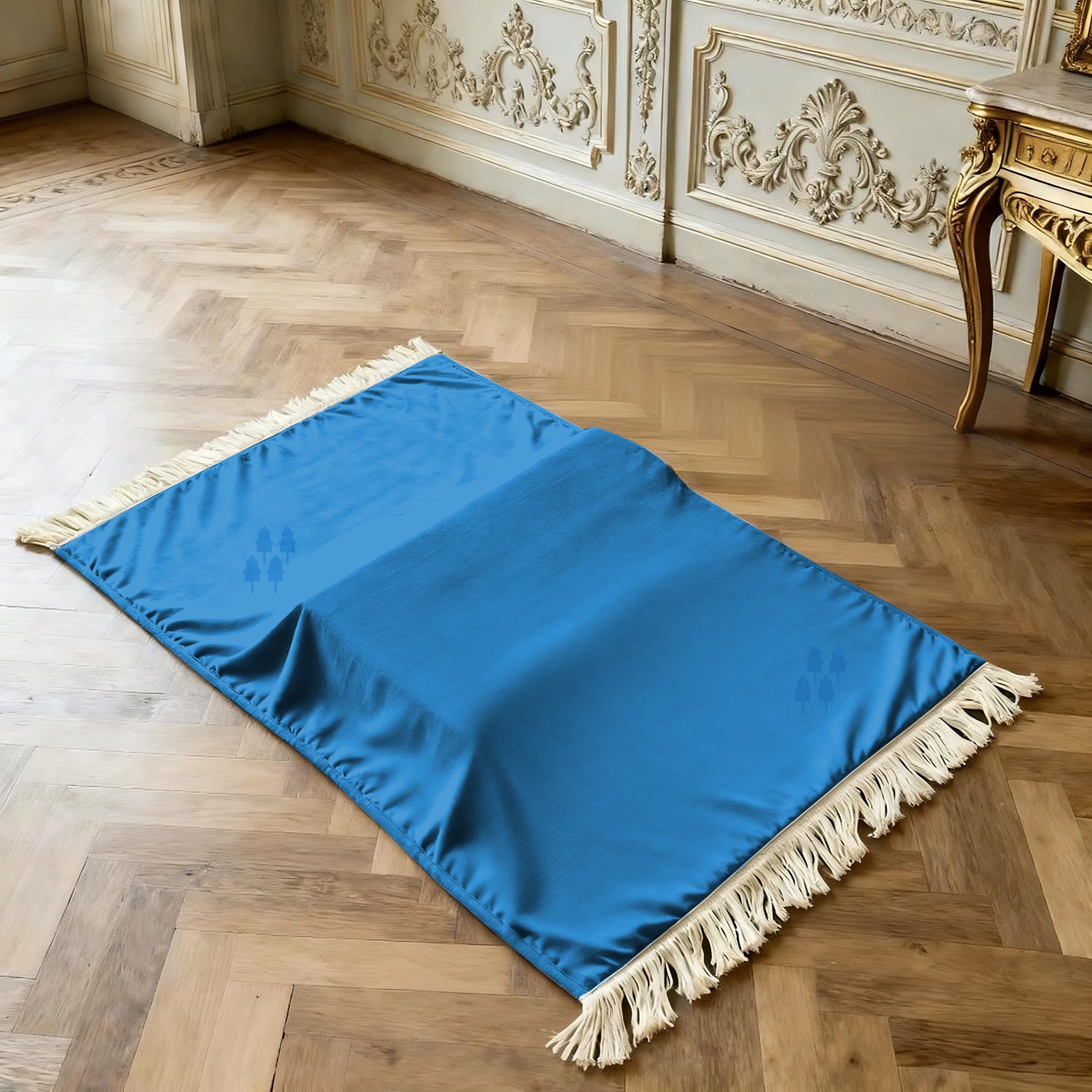 Extra Thick Plush Prayer Rug with Knee Cushion - Blue