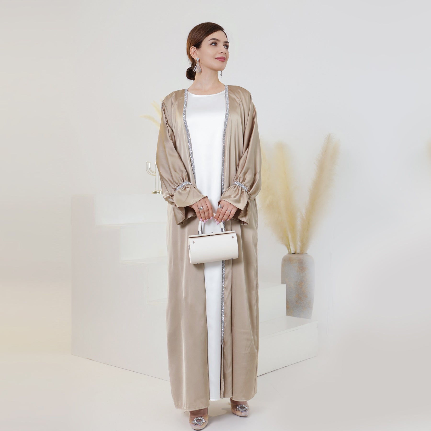 Satin Open Abaya With Belt