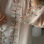 Elegant Leaf Embroidered Open Abaya