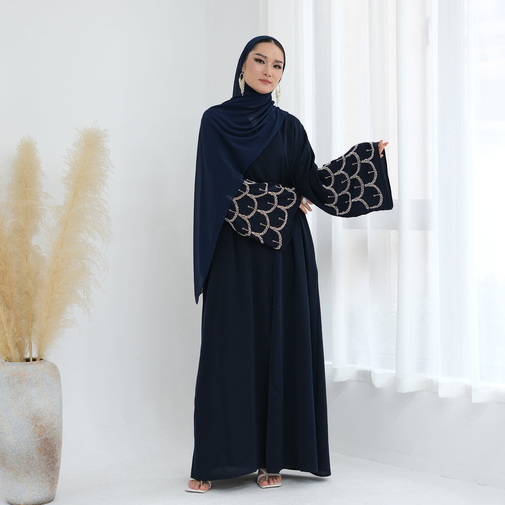 Solid Color Beaded Embroidered Cardigan Abaya