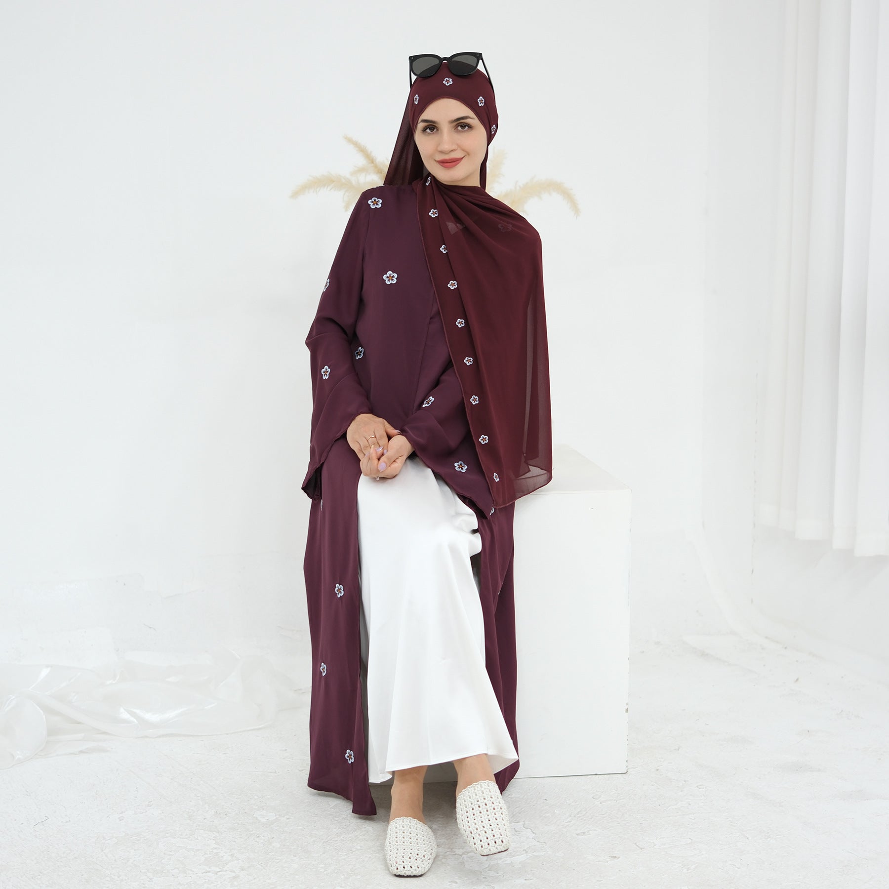 Luxury All-over Embroidered Open Abaya with Hijab