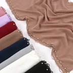 Wavy Edge Chiffon Hijab with Pearls