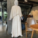 Mesh V-neck Chiffon Abaya Set