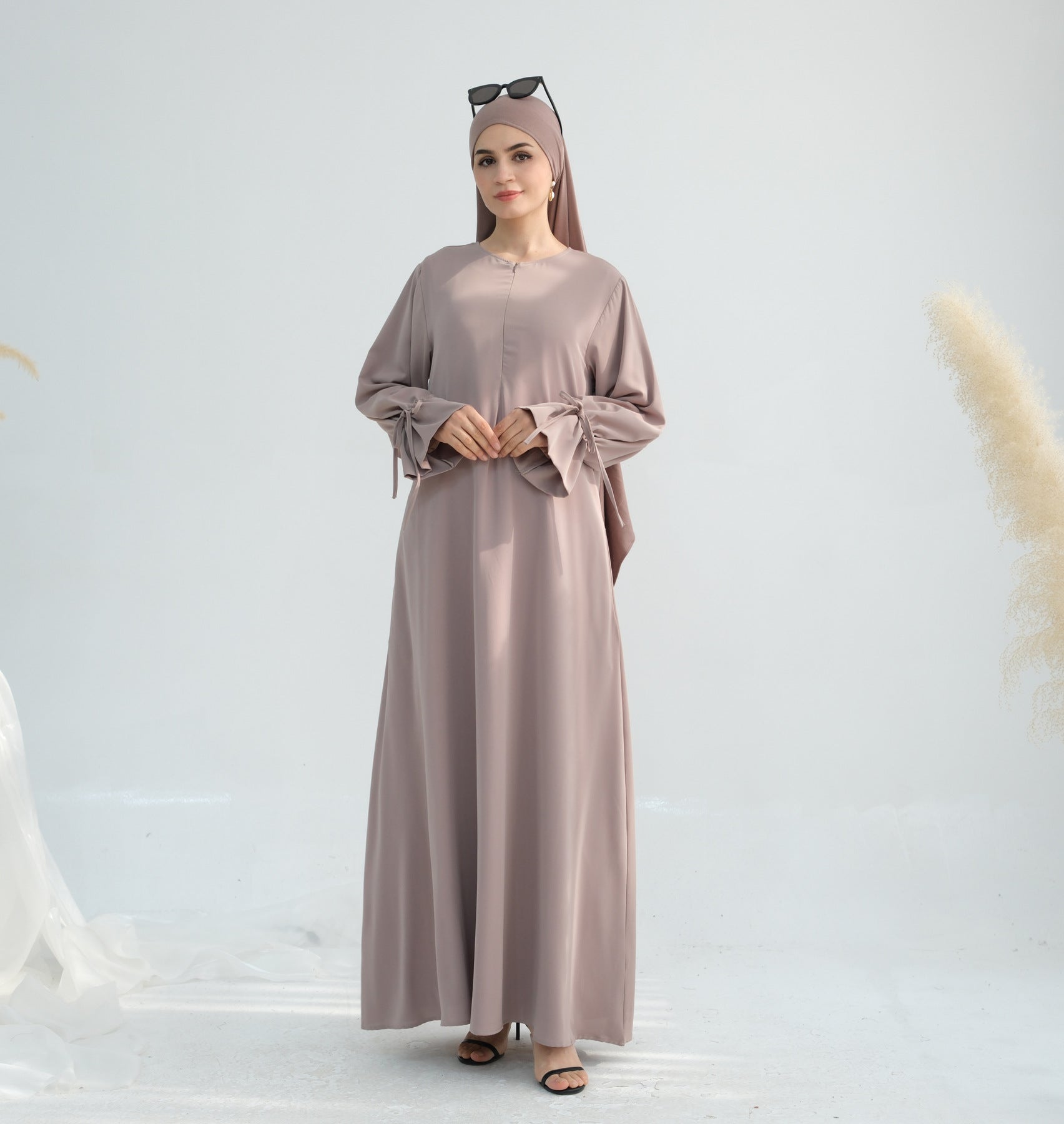 Solid Color Satin Abaya Maxi Dress