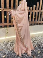 Butterfly Satin Abaya Set 2 Pieces With Inner Dress