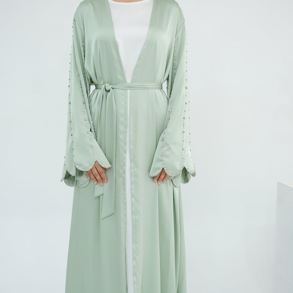 Luxurious Hand-embroidered Beaded Open-front Abaya