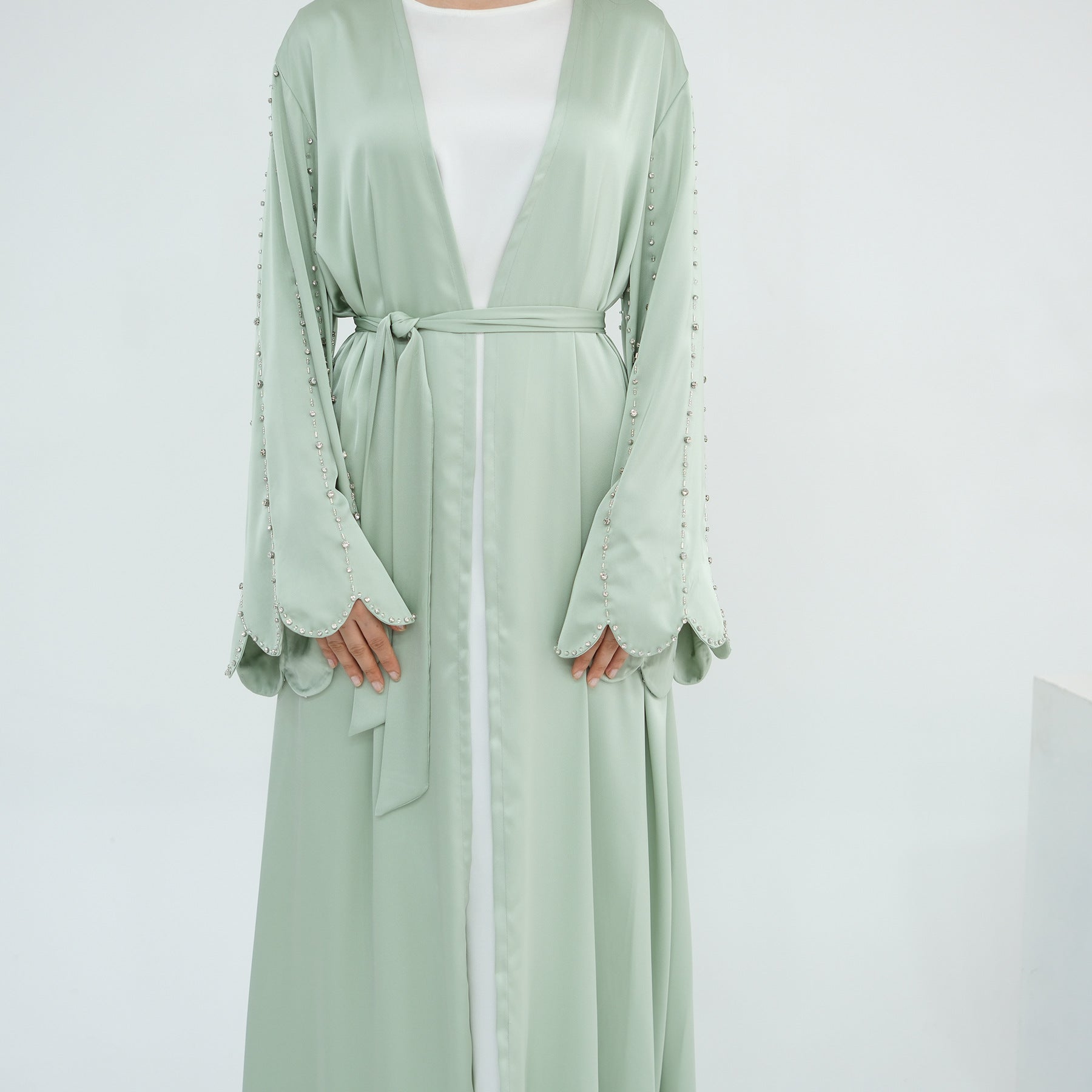 Luxurious Hand-embroidered Beaded Open-front Abaya