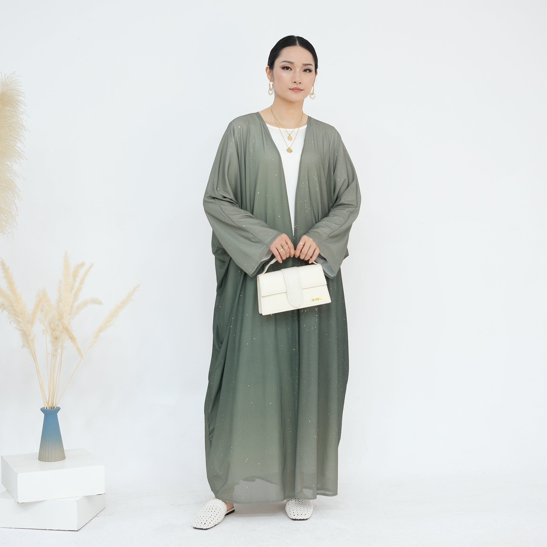 Gradient Sequin Butterfly Open Abaya