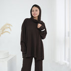 2 Pcs Solid Color Knitted Set with Hooded