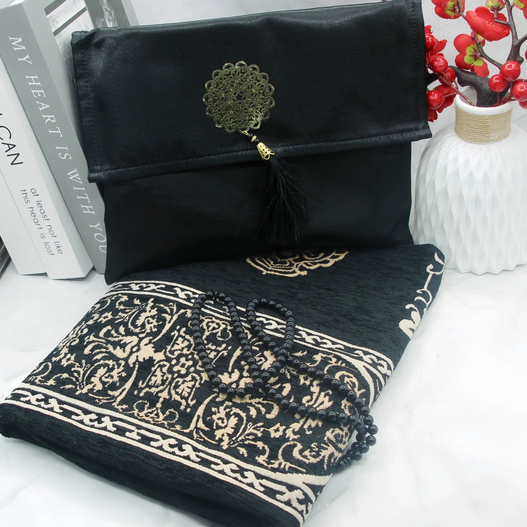 Ramadan Portable Prayer Rug with Fabric Bag - B Black 1