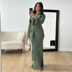 Solid Color Metal Buckle Strap Abaya