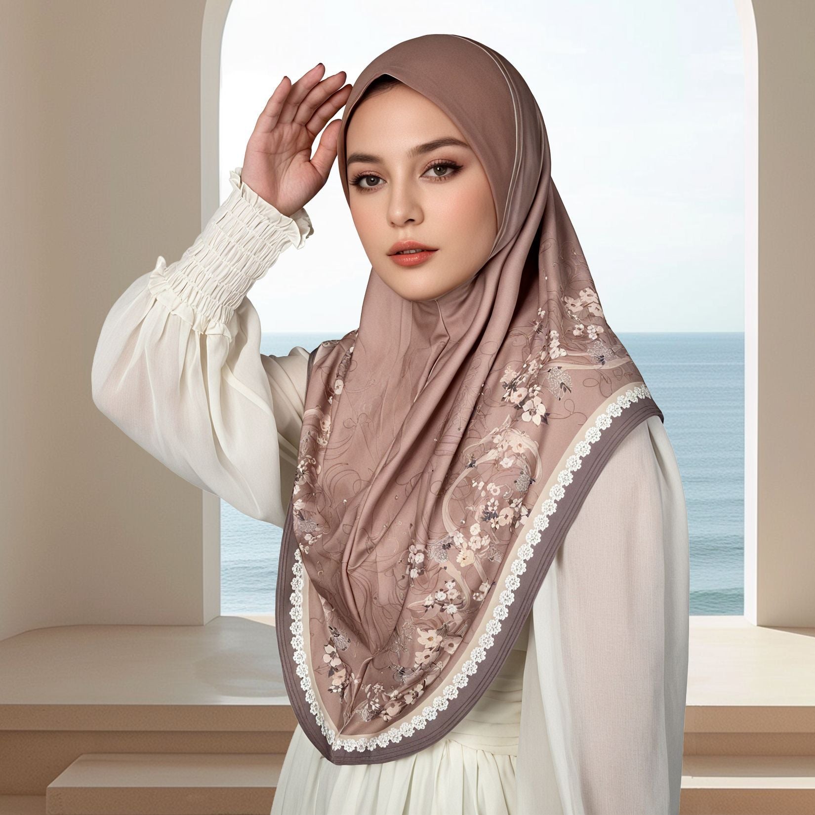 Embellished Printed Hijab Scarf