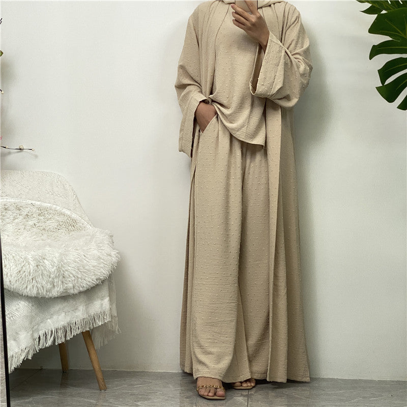 Dot Abaya, Top and Pants 3 Piece Set