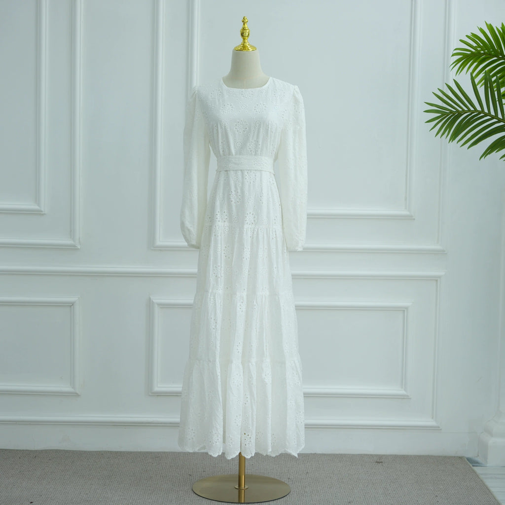 White Embroidered Floral Dress Abaya