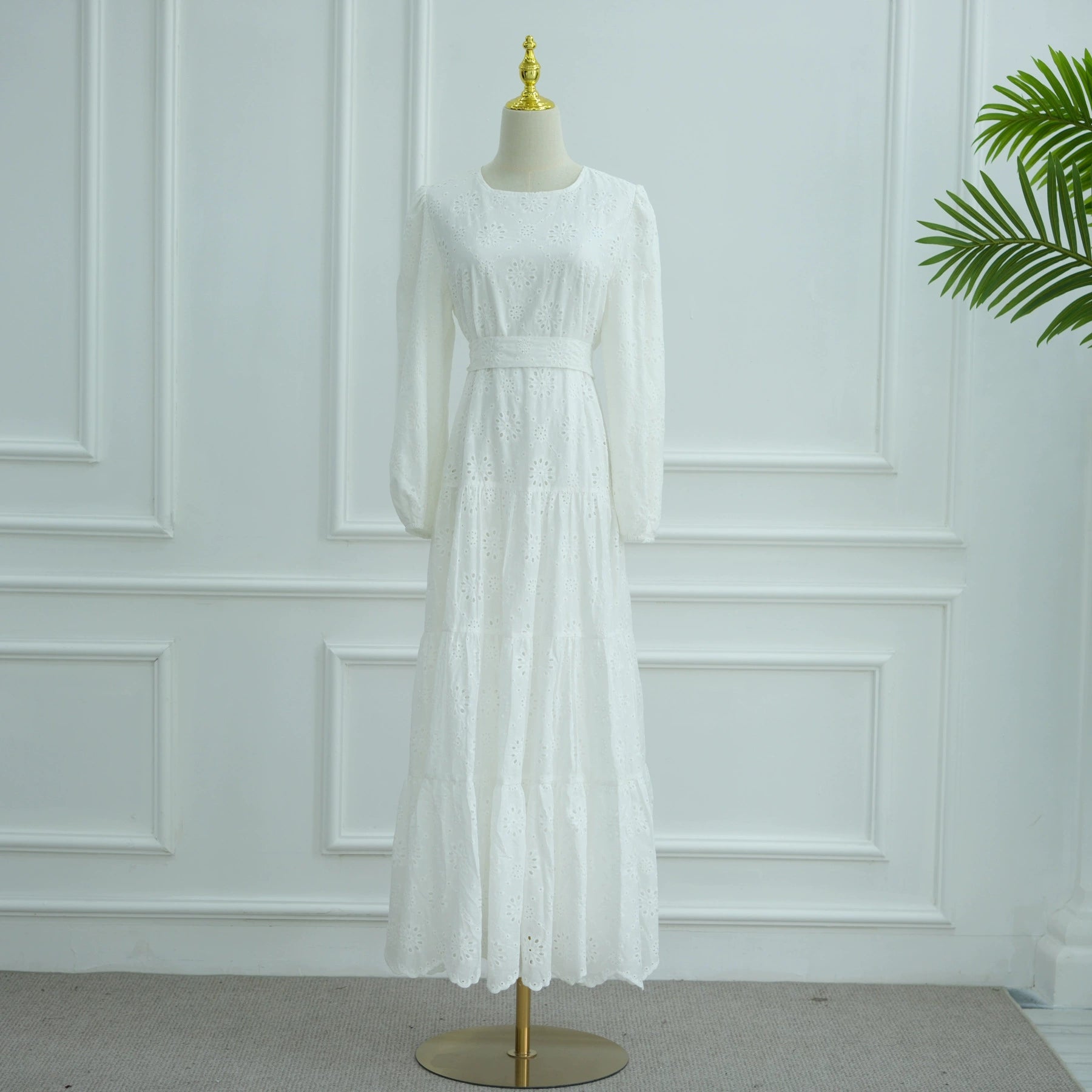 White Embroidered Floral Dress Abaya