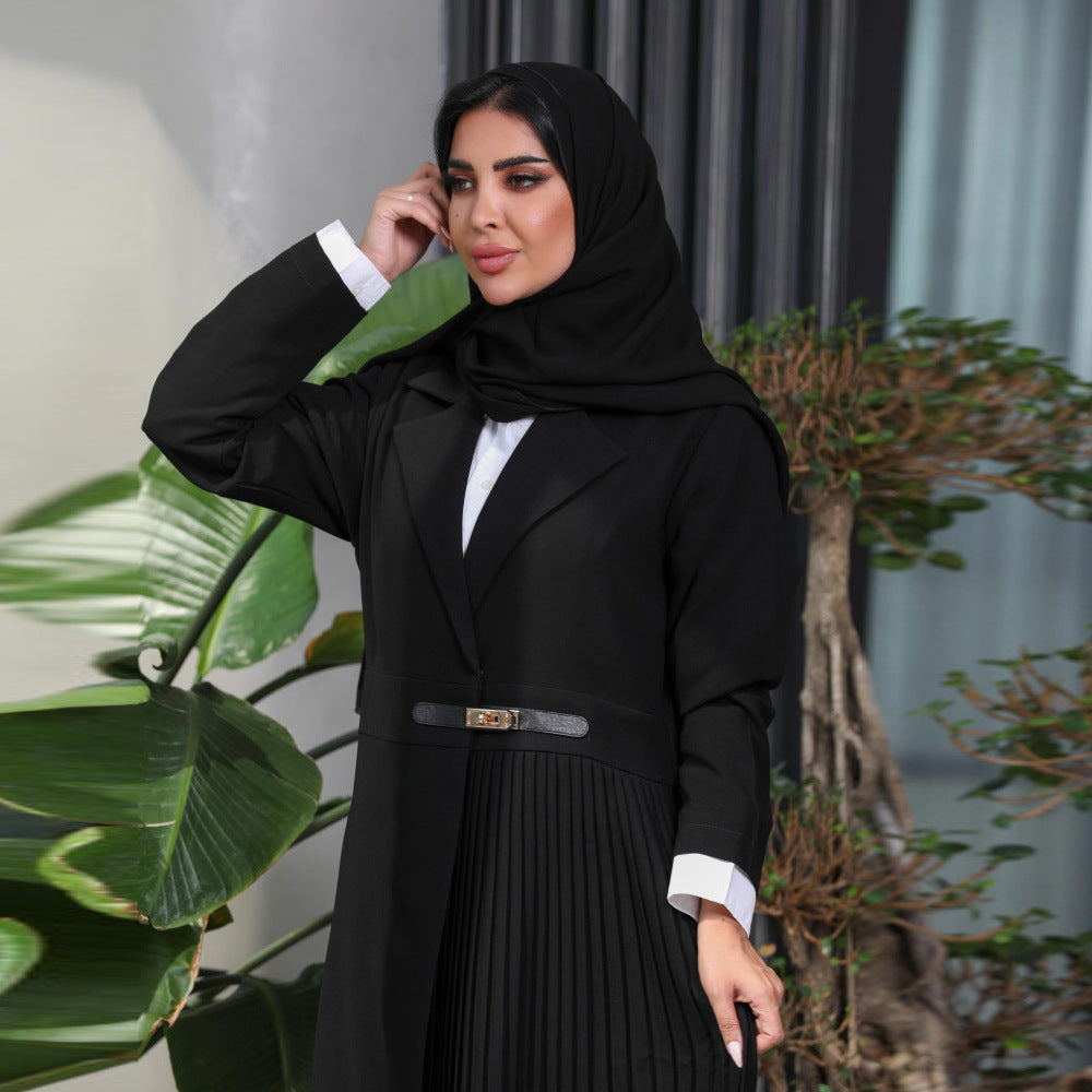 Pleated Fashion Leather Button Abaya