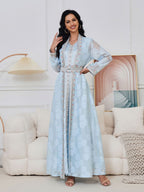 Fresh Lace Blue & Pink Abaya 3 Piece Set