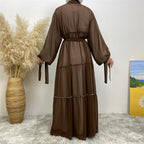 عباية مفتوحة من الشيفون وخرز الأظافر من التول